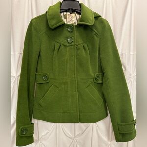 Tulle by Anthropologie Green Wool Blend Pea Coat